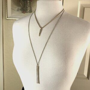 Two Long Gold Tone Layering Necklaces